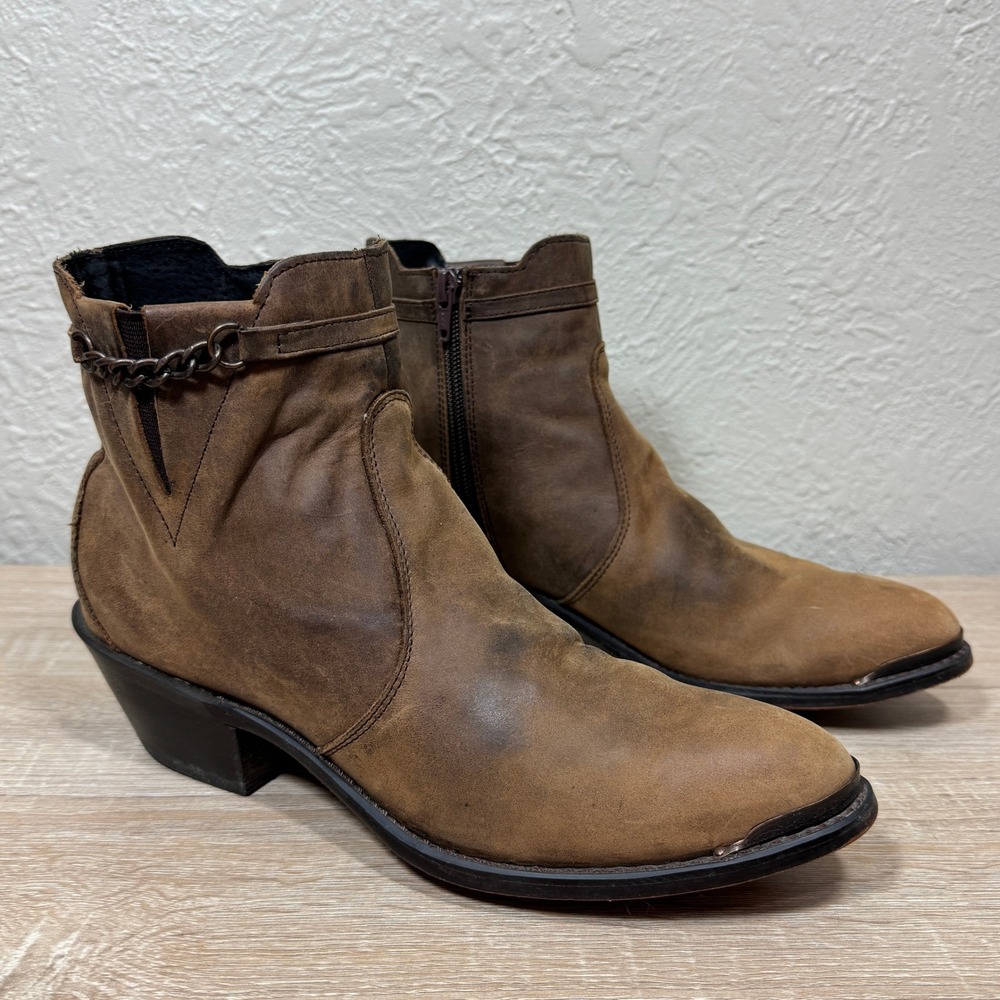 Durango Ankle Boots 9M RD864 Western Cowgirl Barn Leather Chain Detail Toe Guard